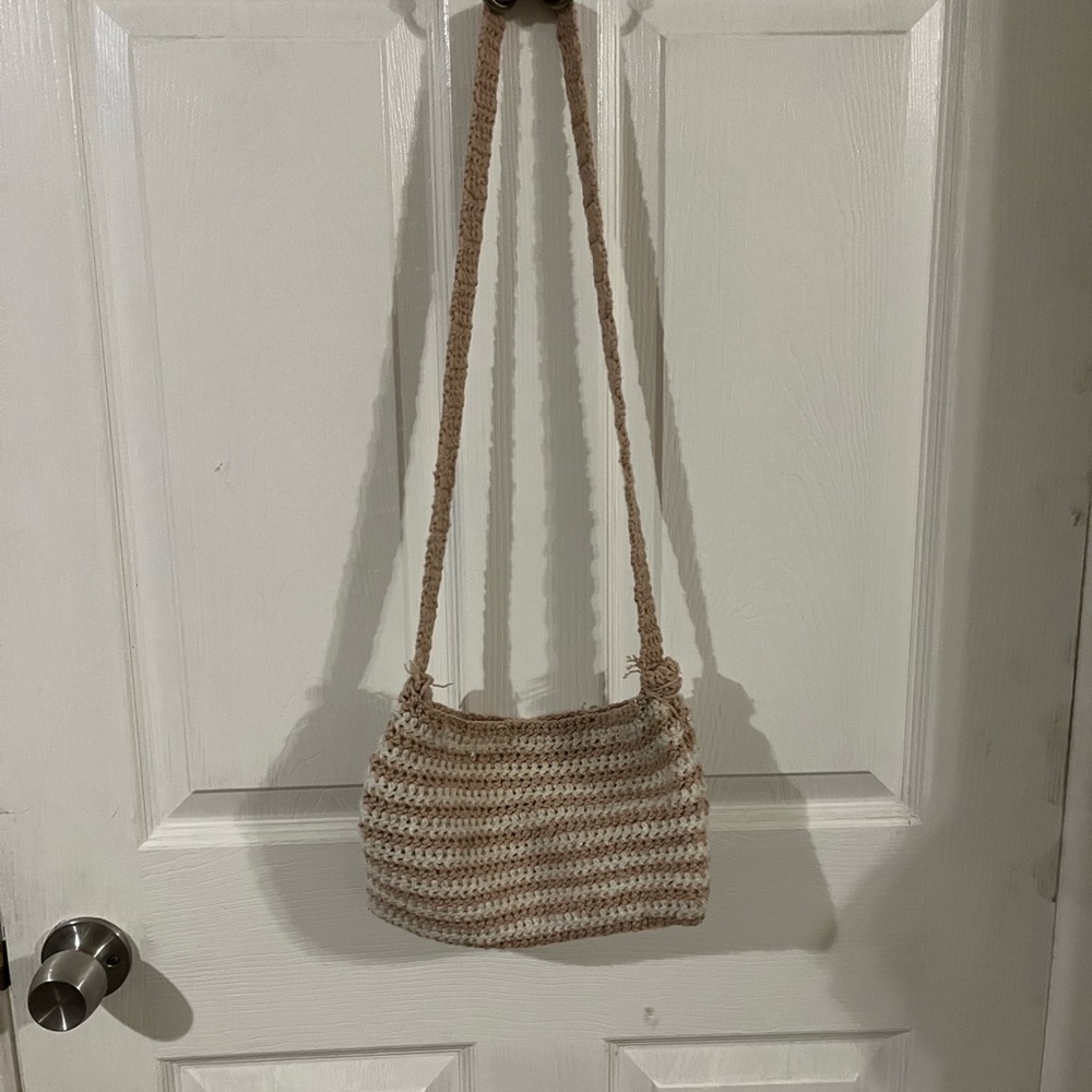 Handcrafted Pink and Cream Woven Shoulder Bag